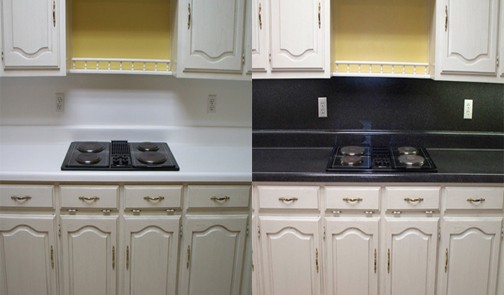 Formica kitchen countertops refinished in MultiSpec to give a granite look!