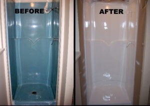 Fiberglass Shower Before and After Refinishing