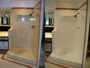 Cultured Marble Shower Before and After Refinishing