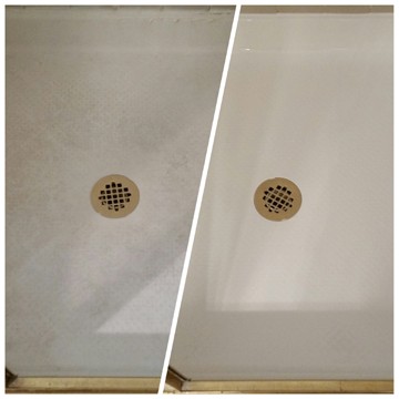 Fiberglass Shower Floor Before and After Refinishing