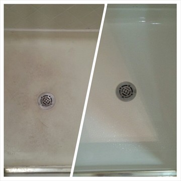 Fiberglass Shower Floor Before and After Refinishing