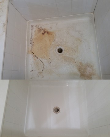 Fiberglass Shower Floor before and after Refinishing